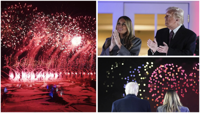 US President-elect Trump watches fireworks with Melania before inauguration