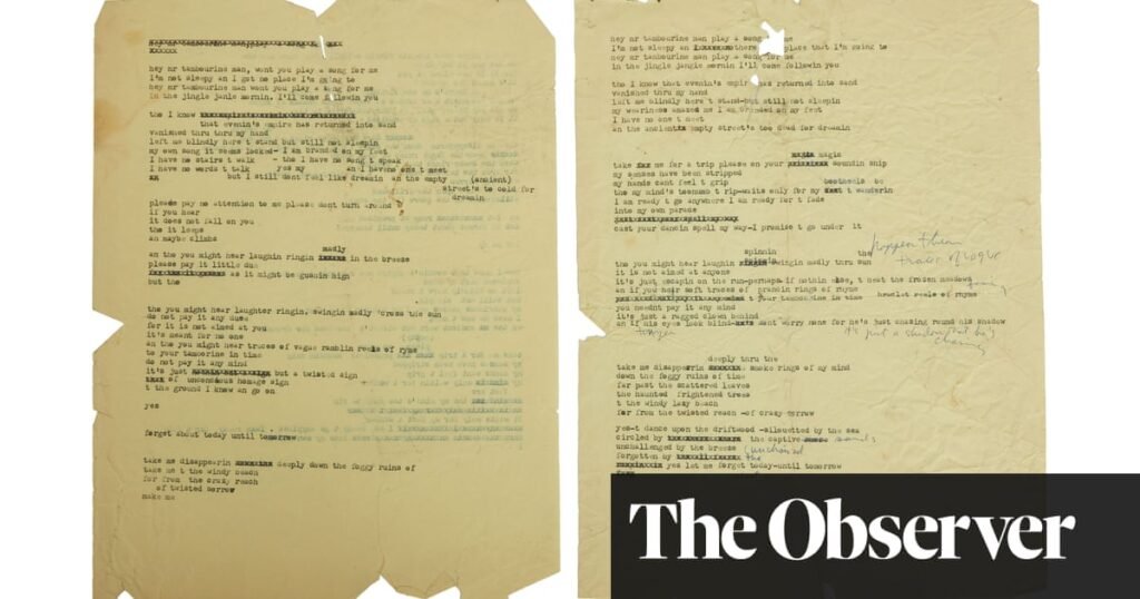 ‘What’s going on in Bob Dylan’s head’: Mr Tambourine Man lyrics up for auction | Bob Dylan ‘What’s going on in Bob Dylan’s head’: Mr Tambourine Man lyrics up for auction | Bob Dylan