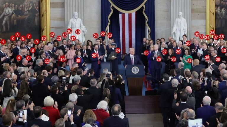 Who was behind Trump during his inaugural address?