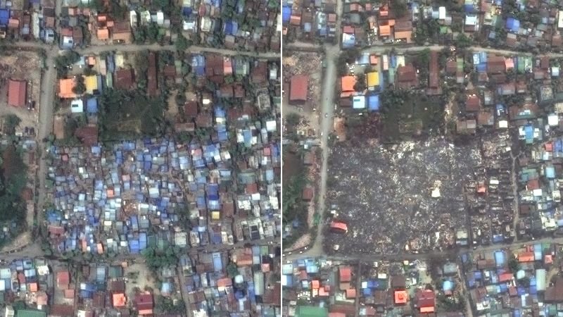 Before and after images show the destruction left by Myanmar earthquake