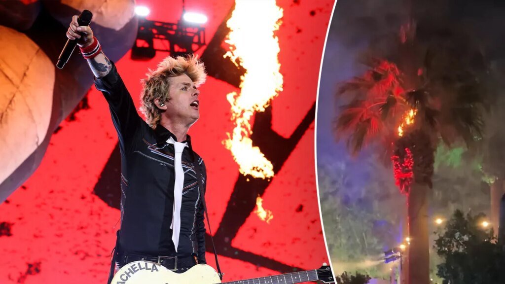 Green Day’s Coachella performance sets off fire in nearby palm tree Green Day’s Coachella performance sets off fire in nearby palm tree